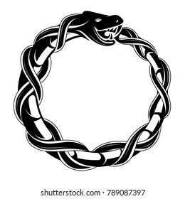 Ouroboros tattoo shape. Mythological symbol of snake biting its tail.