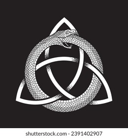 Ouroboros or uroboros serpent snake consuming its own tail and ouroboros. Tattoo, poster or print design vector illustration