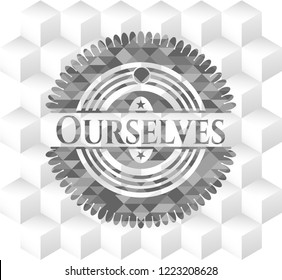 Ourselves grey emblem. Retro with geometric cube white background