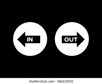 In and out arrow direction sign on black background vector illustration.