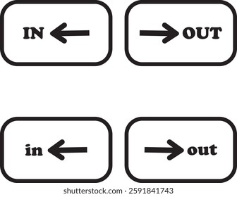 IN OUT arrow icons set. Simple arrow big vector collection isolated on transparent background. Red or green street sign with flat arrow pointing right and left signboard on road for pointing direction