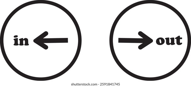 IN OUT arrow icons set. Simple arrow big vector collection isolated on transparent background. Red or green street sign with flat arrow pointing right and left signboard on road for pointing direction