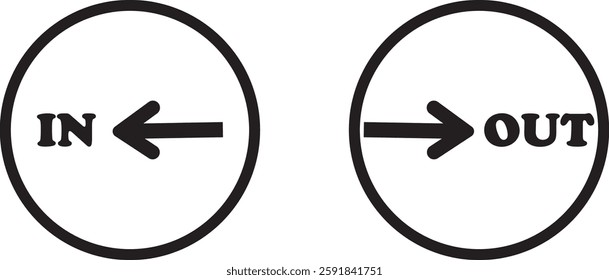 IN OUT arrow icons set. Simple arrow big vector collection isolated on transparent background. Red or green street sign with flat arrow pointing right and left signboard on road for pointing direction