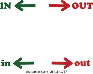 IN OUT arrow icons set. Simple arrow big vector collection isolated on transparent background. Red or green street sign with flat arrow pointing right and left signboard on road for pointing direction