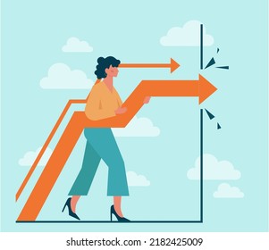 Out Of The Box Concept. Breakthrough Barrier Or Problem With Creativity And Leadership. Freedom, Character Stepping Out Of The Boarder And Overcoming Obstacles. Flat Vector Illustration