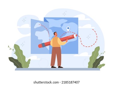 Out Of The Box Concept. Breakthrough Barrier Or Problem With Creativity And Leadership. Freedom, Character Stepping Out Of The Boarder And Overcoming Obstacles. Flat Vector Illustration