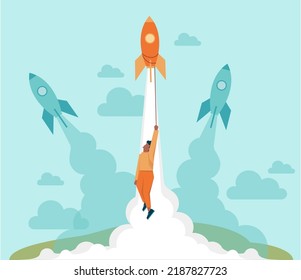 Out Of The Box Concept. Breakthrough Barrier Or Problem With Creativity And Leadership. Freedom, Character Stepping Out Of The Boarder And Overcoming Obstacles. Flat Vector Illustration