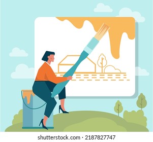 Out Of The Box Concept. Breakthrough Barrier Or Problem With Creativity And Leadership. Freedom, Character Stepping Out Of The Boarder And Overcoming Obstacles. Flat Vector Illustration