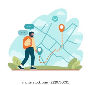 El concepto fuera de lugar. Avanzar en una barrera, solución de problemas. Creatividad y liderazgo. Libertad, carácter saliendo de la frontera y superando obstáculos. Ilustración vectorial plana