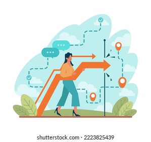 Out of the box concept. Breakthrough a barrier, problem solution. Creativity and leadership. Freedom, character stepping out of the boarder and overcoming obstacles. Flat vector illustration