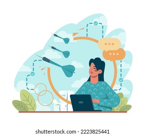 El concepto fuera de lugar. Avanzar en una barrera, solución de problemas. Creatividad y liderazgo. Libertad, carácter saliendo de la frontera y superando obstáculos. Ilustración vectorial plana