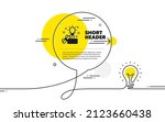 Out of the box icon. Continuous line idea chat bubble banner. Creativity sign. Gift box with idea symbol. Creative idea icon in chat message. Talk comment light bulb background. Vector