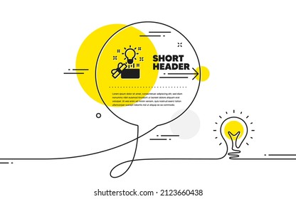 Out of the box icon. Continuous line idea chat bubble banner. Creativity sign. Gift box with idea symbol. Creative idea icon in chat message. Talk comment light bulb background. Vector