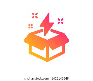 Out of the box icon. Creativity sign. Gift box with lightning bolt symbol. Classic flat style. Gradient creative idea icon. Vector