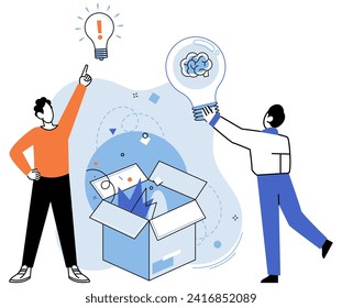 Out of the box idea vector illustration. Strategic research acts as compass for out-of-the-box project development Creative minds embrace out-of-the-box idea concept, leading to discovery