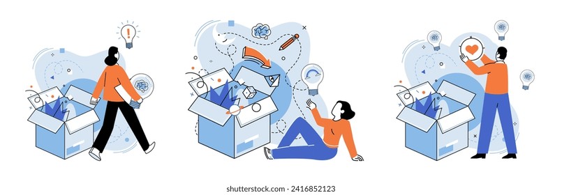 Out of the box idea vector illustration. Out-of-the-box strategies illuminate path to success and knowledge The process brainstorming is birthplace out-of-the-box ideas Successful projects often arise