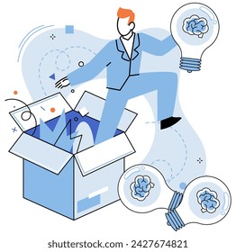 Out of the box idea vector illustration. Invention often springs from roots out-of-the-box thinking Out-of-the-box strategies navigate seas success and knowledge The process brainstorming cultivates