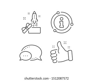 Out of the box line icon. Chat bubble, info sign elements. Launch Project sign. Startup symbol. Linear innovation outline icon. Information bubble. Vector