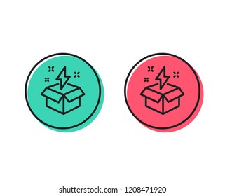 Out of the box line icon. Creativity sign. Gift box with lightning bolt symbol. Positive and negative circle buttons concept. Good or bad symbols. Creative idea Vector