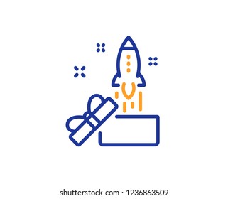 Out of the box line icon. Launch Project sign. Startup symbol. Colorful outline concept. Blue and orange thin line color icon. Innovation Vector