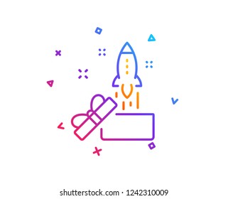 Out of the box line icon. Launch Project sign. Startup symbol. Gradient line button. Innovation icon design. Colorful geometric shapes. Vector