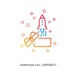 Out of the box line icon. Launch Project sign. Startup symbol. Gradient design elements. Linear innovation icon. Random shapes. Vector