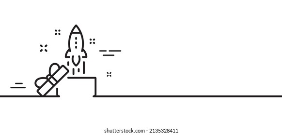 Out of the box line icon. Launch Project sign. Startup symbol. Minimal line illustration background. Innovation line icon pattern banner. White web template concept. Vector