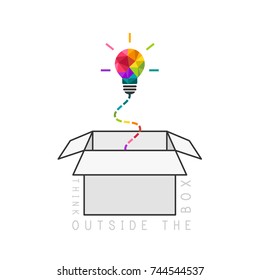 Out of the box thinking concept with colorful low poly light bulb