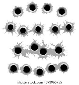 In And Out Bullet Holes On White Background. Vector Illustration