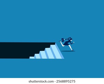 Out of business crisis, out of recession. Businesswoman comes out of the basement