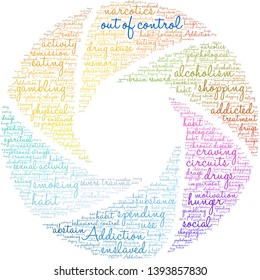 Out Of Control Addiction Word Cloud On a White Background. 