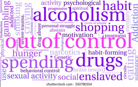 Out Of Control Addiction Word Cloud On a White Background. 