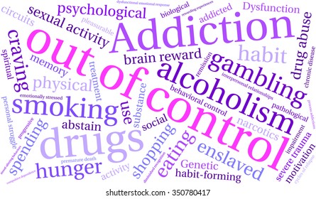 Out Of Control Addiction Word Cloud On a White Background. 