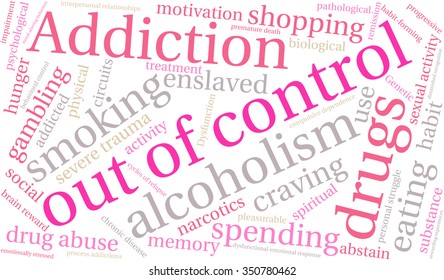 Out Of Control Addiction Word Cloud On a White Background. 
