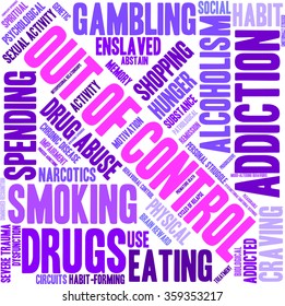 Out Of Control Addiction Word Cloud On a White Background. 