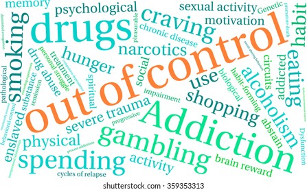 Out Of Control Addiction Word Cloud On a White Background. 