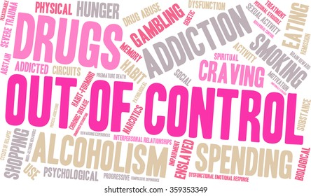 Out Of Control Addiction Word Cloud On a White Background. 