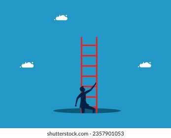 Out of crisis. Businessman climbs the stairs out of the hole