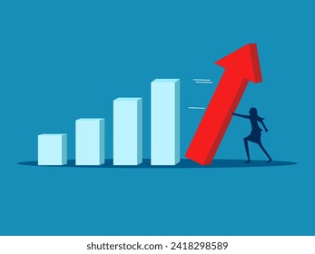 Out of crisis. Businesswoman pushes growth arrow