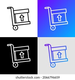 Icono de línea delgada de salida para entrega, paquete en camión a mano. Ilustración vectorial moderna para la distribución de carga.