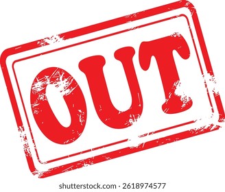 Out Grunge Rubber Stamp in Red on White Background. Perfect for business documents, office use, administrative purposes, and graphic design projects.