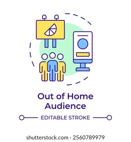 Out of home audience multi color concept icon. Advertisements displayed in public spaces impact research. Round shape line illustration. Abstract idea. Graphic design. Easy to use in infographic