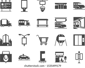 Out Of Home Media Line Icon Set. Included Icons As Advertise, Outdoor Advertising, Marketing, Outdoor Media And More.