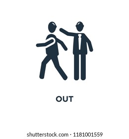 Out icon. Black filled vector illustration. Out symbol on white background. Can be used in web and mobile.