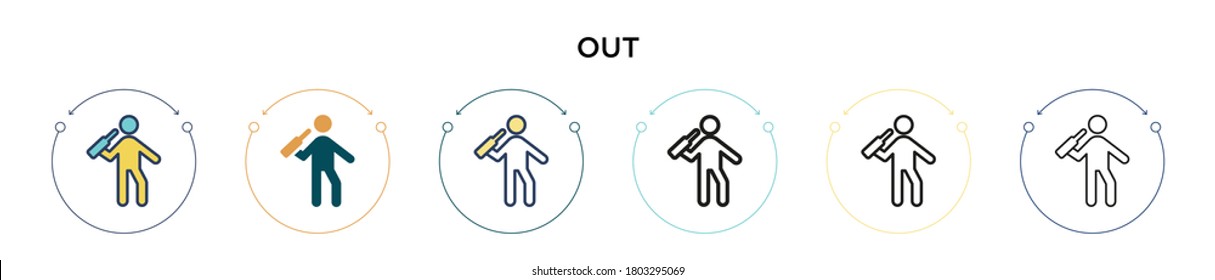 Out icon in filled, thin line, outline and stroke style. Vector illustration of two colored and black out vector icons designs can be used for mobile, ui, web