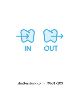 in and out icon. tooth. dental. simple. vector.