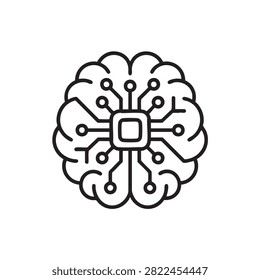 out line art black vector icon neural brain diagram featuring network, circuit