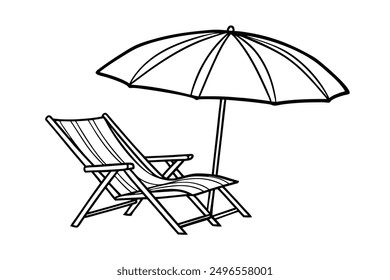  Out line art drawing of beach umbrella vector illustration in white background.