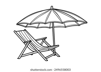  Out line art drawing of beach umbrella vector illustration in white background.