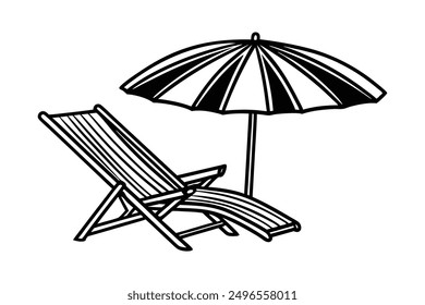  Out line art drawing of beach umbrella vector illustration in white background.